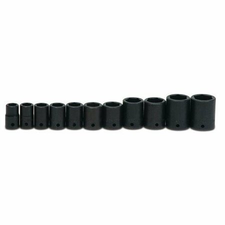 WILLIAMS Socket Set, 11 Pieces, 1/2 Inch Dr, Shallow, 1/2 Inch Size JHWWS-4-11RC